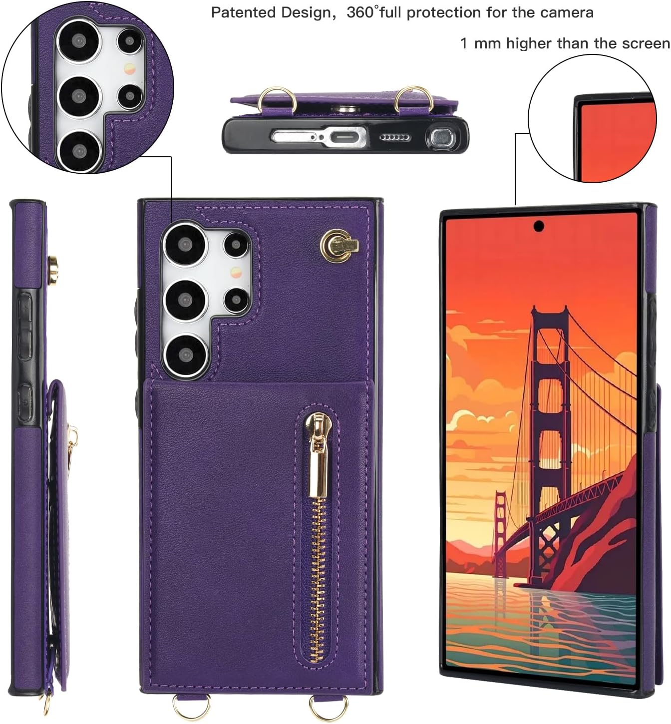iTape Samsung Galaxy S24 Ultra Case Wallet, Zipper Coin Pouch, Credit Card Slot Holder, Wrist Strap, Samsung Galaxy S24 Ultra Case Adjustable Crossbody Lanyard [RFID Blocked]