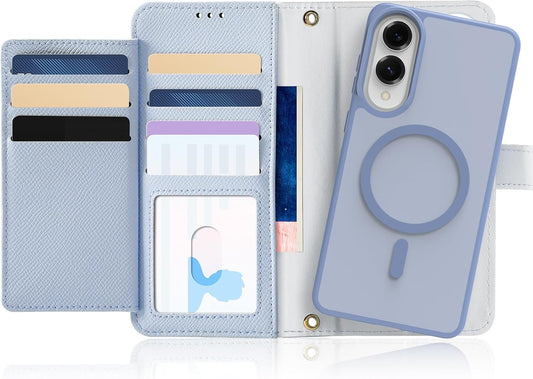 iTape Two-in-one magnetic mobile phone case for Samsung Galaxy S25 Edge, wallet-style mobile phone case with silicone shockproof protective shell supports wireless charging Light Blue