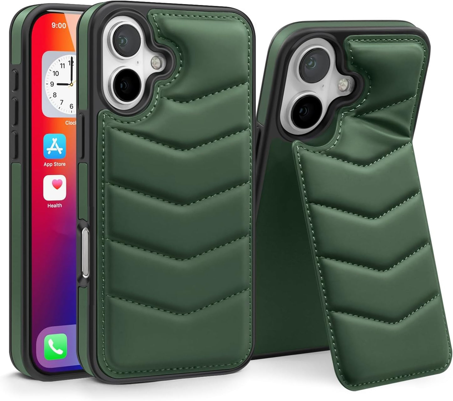 Lycra Down Phone Case for iPhone 16 Plus with [Credit Card Holder] [RFID] Invisible Flip Holder, Magnetic car mount, waterproof and drop-proof, comfortable to hold Green