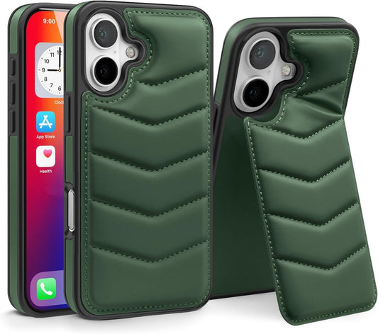Lycra Down Phone Case for iPhone 16 Plus with [Credit Card Holder] [RFID] Invisible Flip Holder, Magnetic car mount, waterproof and drop-proof, comfortable to hold Green