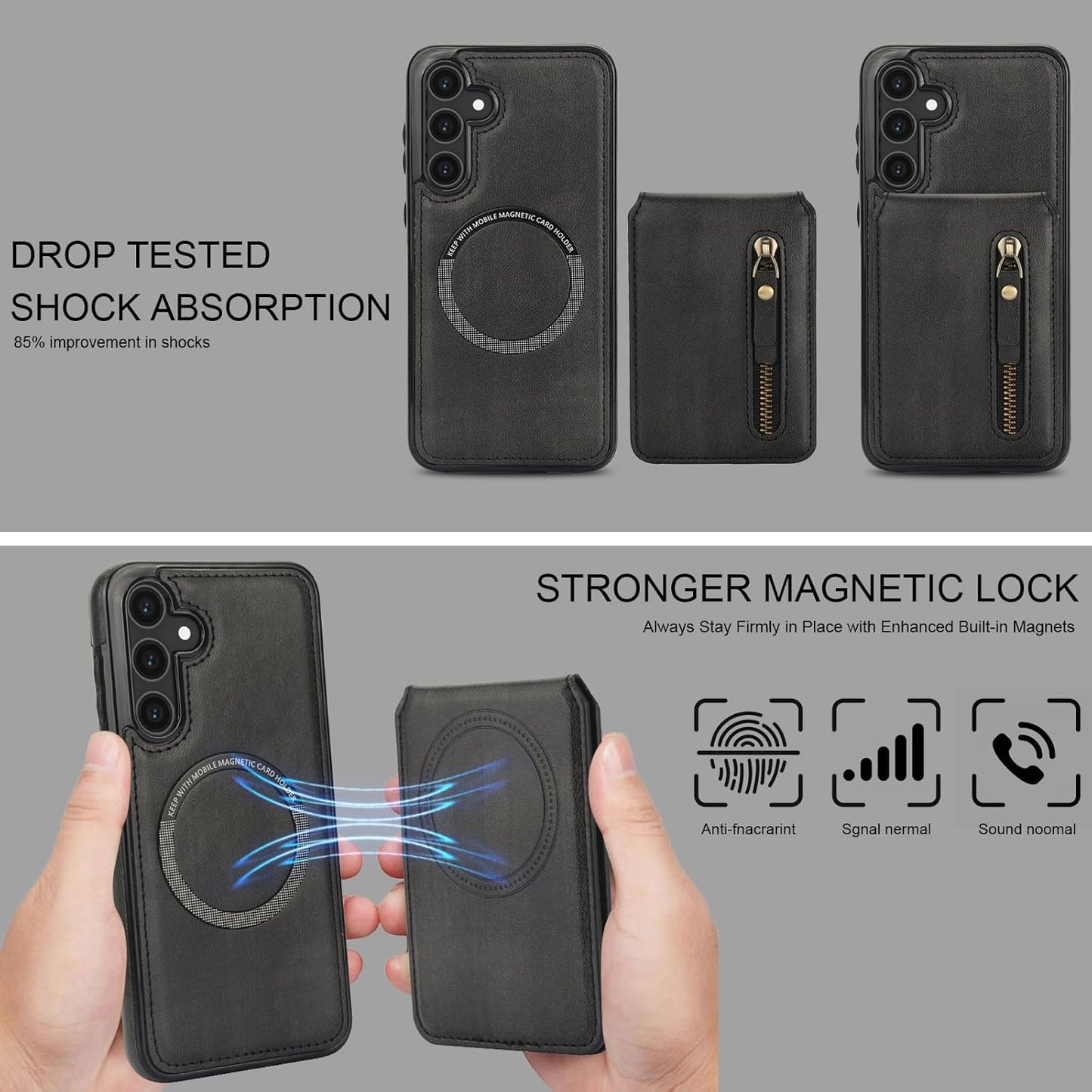 iTape Magnetic card holder phone case suitable for Samsung Galaxy S25+, zipper magnetic split magnetic wallet with adjustable bracket Pink