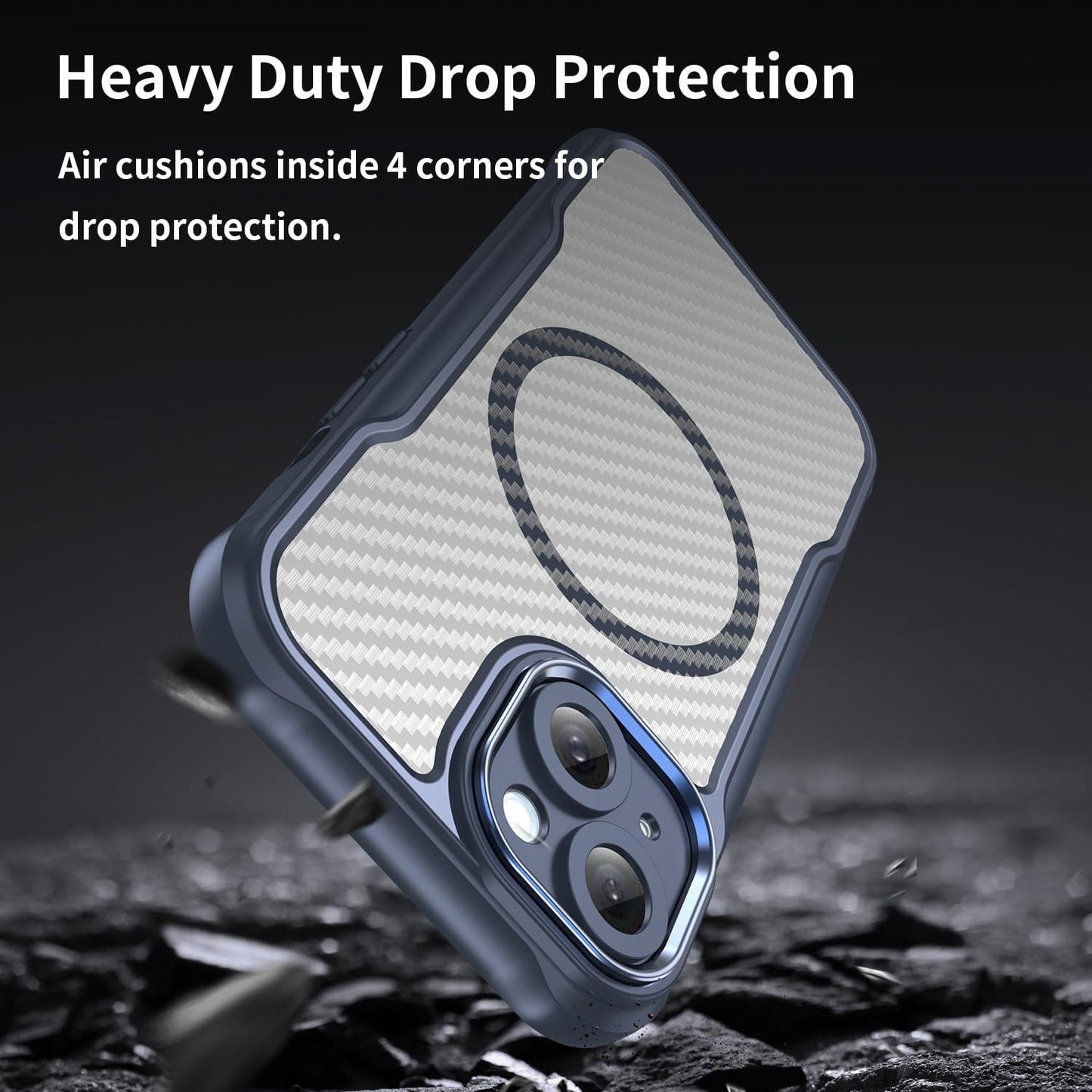 Magnetic carbon fibre case for iPhone 15, support wireless charging, carbon fibre shockproof slim case Blue