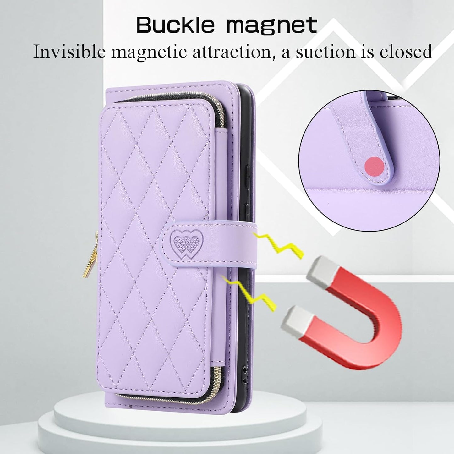iTape Diamond Wallet Case for Google Pixel 8, Flip Leather Stand, Wrist Strap, Magnetic Closure, Shockproof Case Coin Purse Card Holder, Crossbody Strap Black
