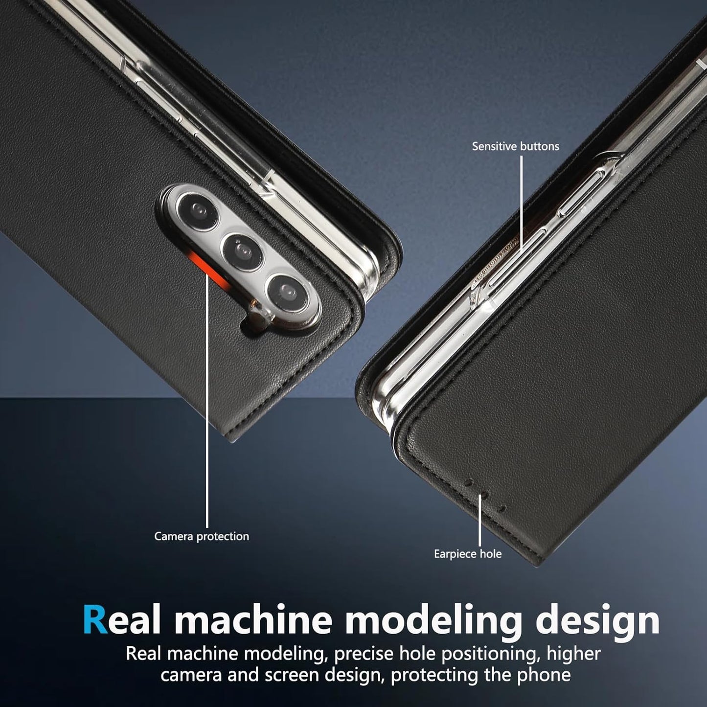 iTape Magnetic Leather Case for Samsung Galaxy Z Fold6, RFID Anti-theft Wallet Phone Case, Multi-Card Slot Magnetic Flip Cover Black