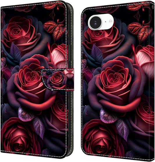 Graffiti wallet phone case for iPhone 16E, shockproof phone case, card slot wallet, flip stand phone case Mandala animal feather pattern