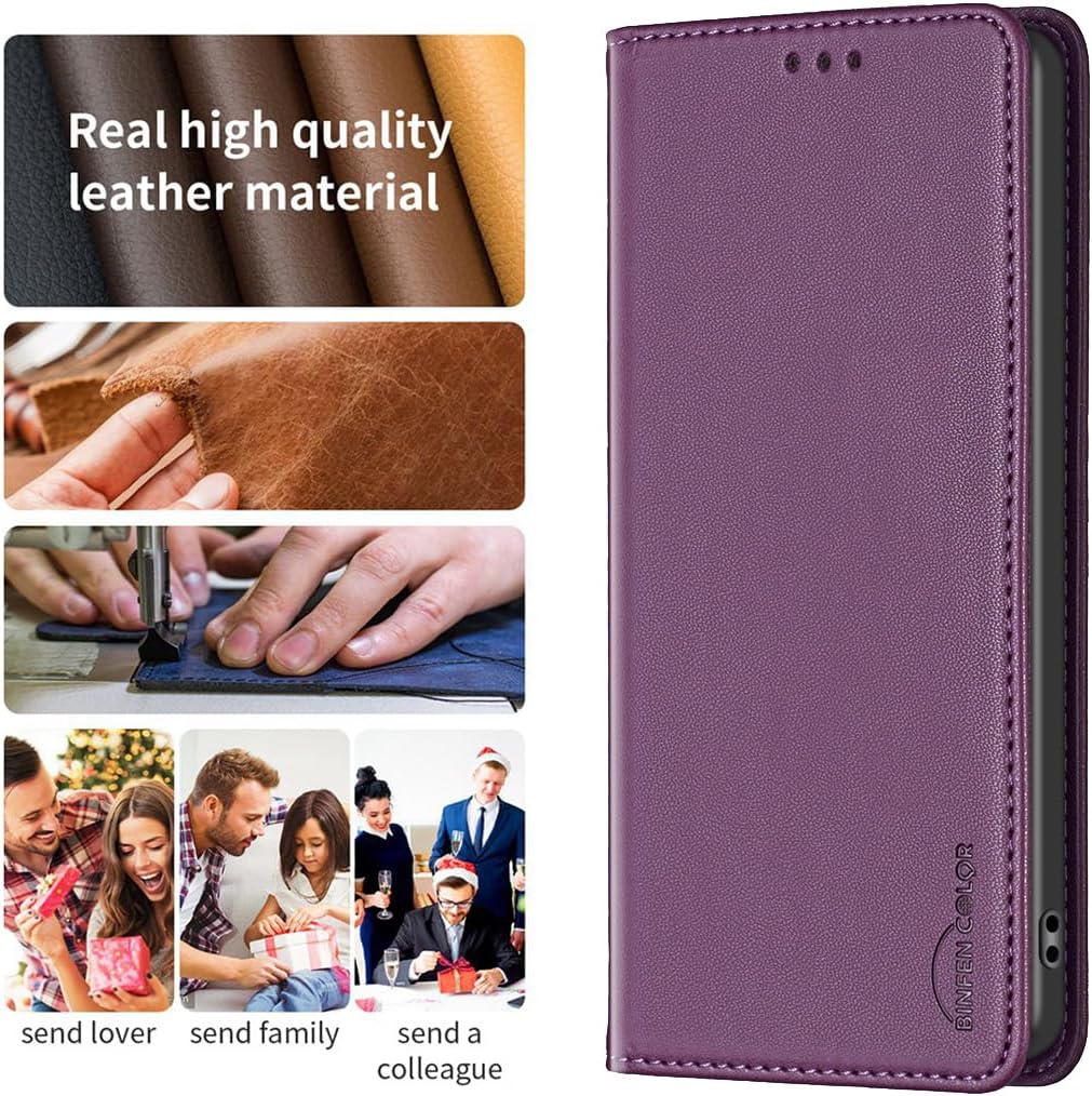Leather Phone Case for iPhone 16E, Magnetic Leather Wallet Case, Flip Stand Shockproof Protection Gold