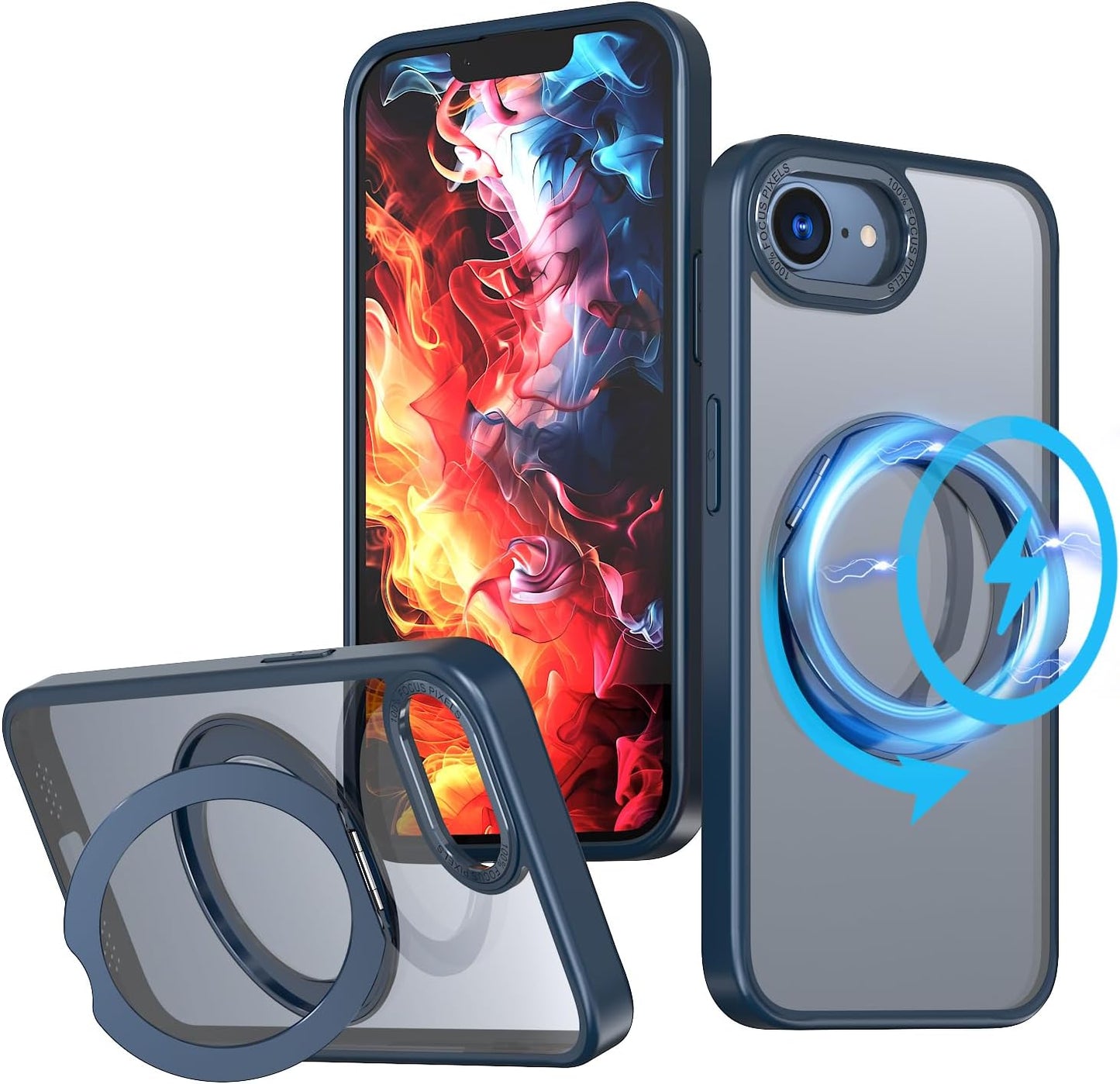 Magnetic phone case for iPhone 16E, 360° rotating bracket supports wireless charging, shockproof ultra-thin shell Gray
