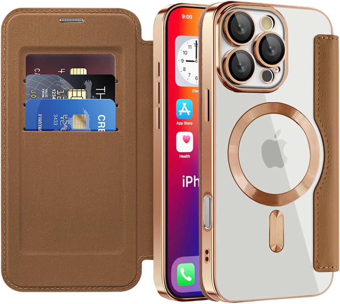 Wallet phone case suitable for iPhone 16 Pro max with [Credit Card Holder][RFID Blocking], compatible with magnetic wireless charging Pink