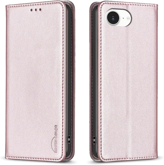Leather Phone Case for iPhone 16E, Magnetic Leather Wallet Case, Flip Stand Shockproof Protection Gold