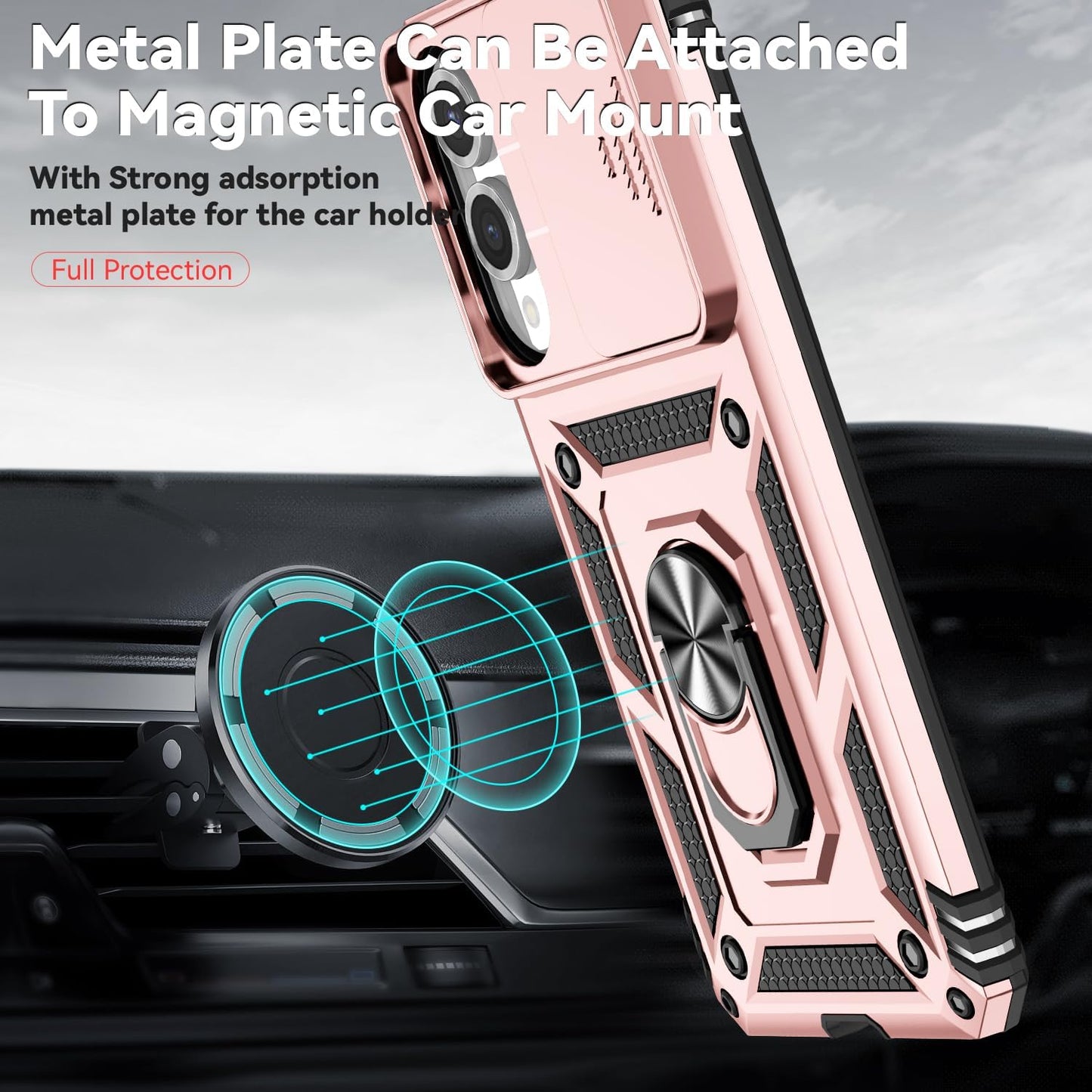 iTape Magnetic Car Mount 2 in 1 Phone Case for Samsung Galaxy S25 Edge 5G, Military Grade Protective Case, Phone Case Built-in 360° Rotating Ring Bracket Buckle Push Window Lens Protection Red