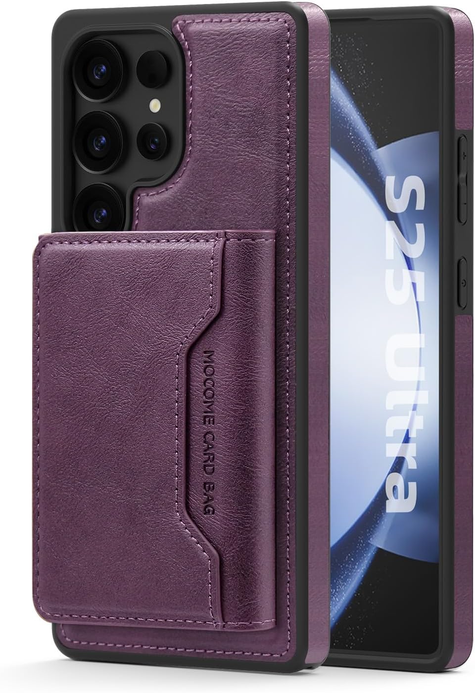 2 in 1 card holder phone case for Samsung Galaxy S25 Ultra, magnetic leather phone case magnetic car mount wireless charging, card holder holder Purple
