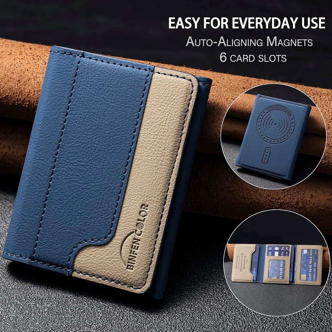 iTape Leather Magnetic Phone Wallet Compatible with Various Phone Models Android and iOS, Colorblock Horizontal Magnetic Card Holder Ultra-thin Wallet Card Holder Flip Stand Green