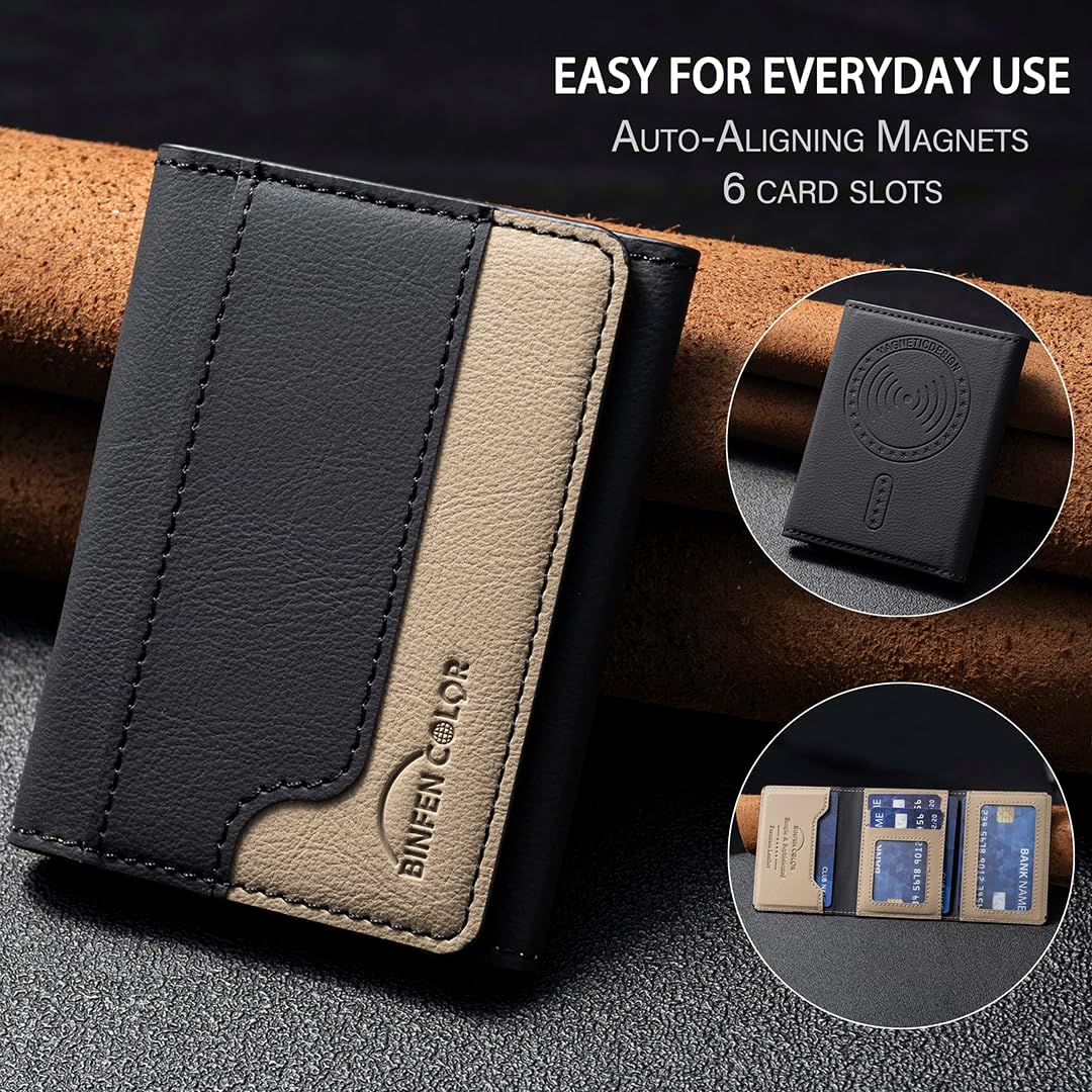 iTape Leather Magnetic Phone Wallet Compatible with Various Phone Models Android and iOS, Colorblock Horizontal Magnetic Card Holder Ultra-thin Wallet Card Holder Flip Stand Green