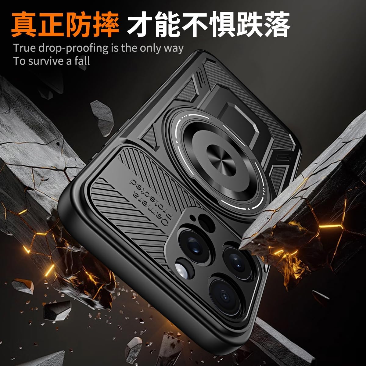 Hard Plated PC Armor Cover for iPhone 15 Pro max with 360° Rotating Metal Ring Strong Magnetic Car Mount Phone Case Support wireless charging Gray
