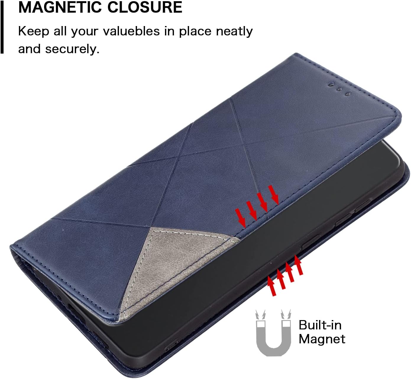 iTape Magnetic diamond-shaped leather phone case for Samsung Galaxy S25 Edge, magnetic closure wallet-style case, flip-top stand, provides shockproof protection Gray