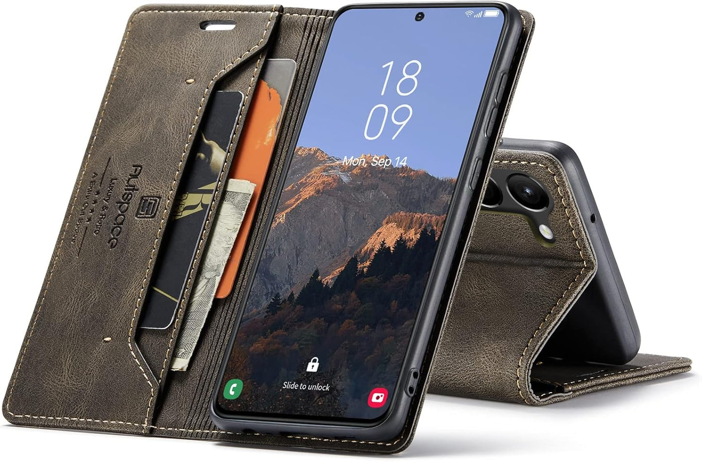 iTape Retro frosted soft leather mobile phone case for Samsung Galaxy S24, RFID (anti-theft swipe), wallet card slot flip cover stand, Green