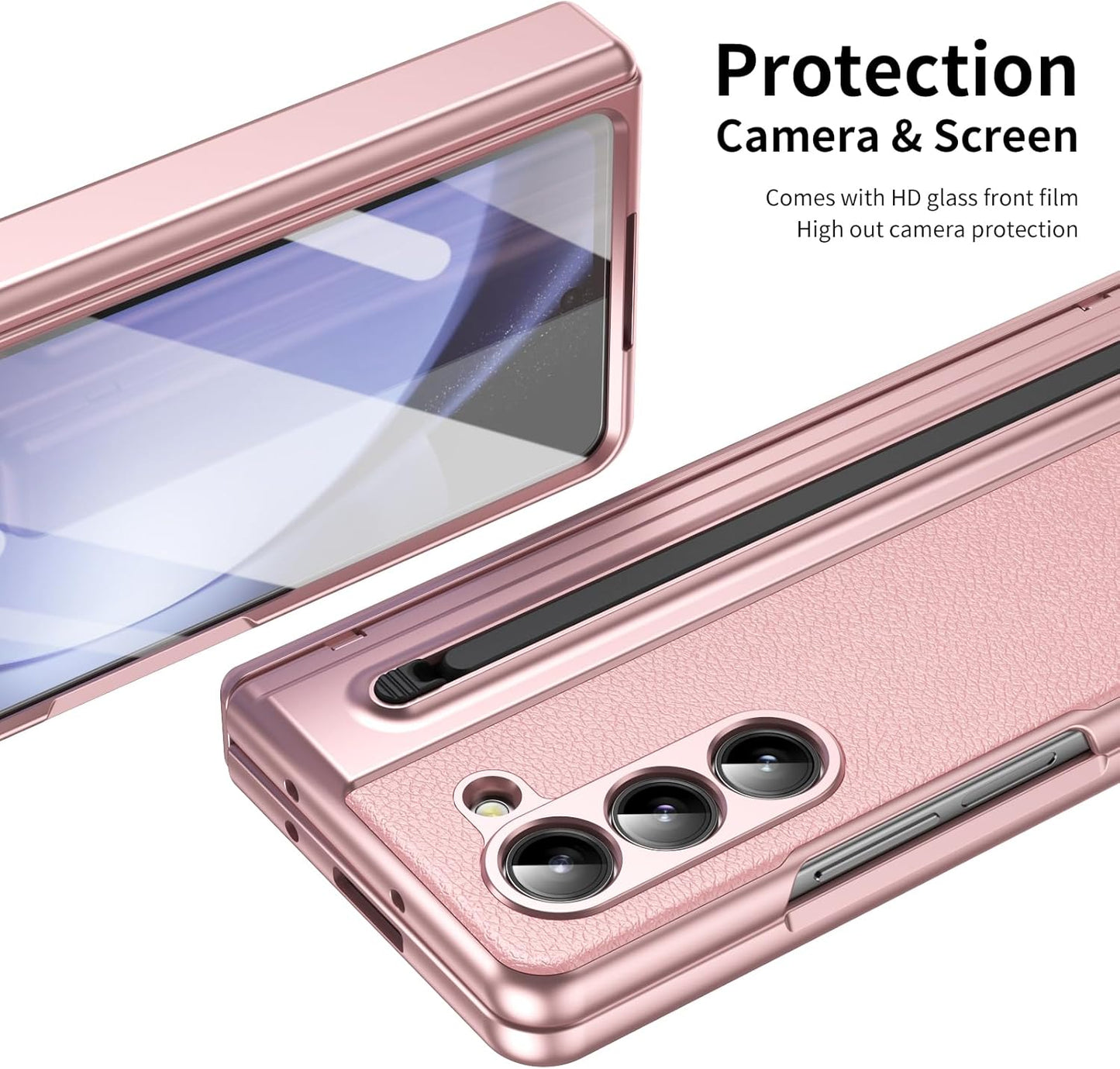 Lightweight phone case for Samsung Galaxy Z Fold5, hinged case supports wireless charging with lens protection, screen protector, complimentary stylus, drop-proof and fingerprint resistant