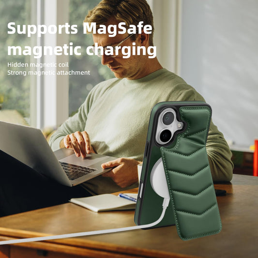 Lycra Down Phone Case for iPhone 16 Plus with [Credit Card Holder] [RFID] Invisible Flip Holder, Magnetic car mount, waterproof and drop-proof, comfortable to hold Green