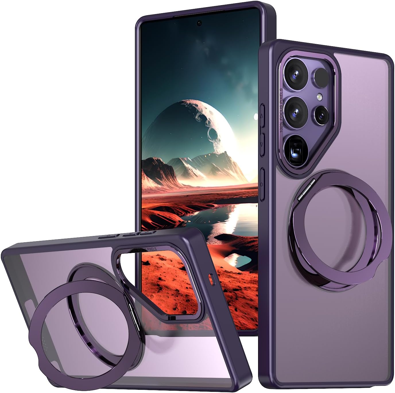 iTape Magnetic phone case for Samsung Galaxy S25 Ultra, 360° rotating bracket supports wireless charging, shockproof ultra-thin shell Pink