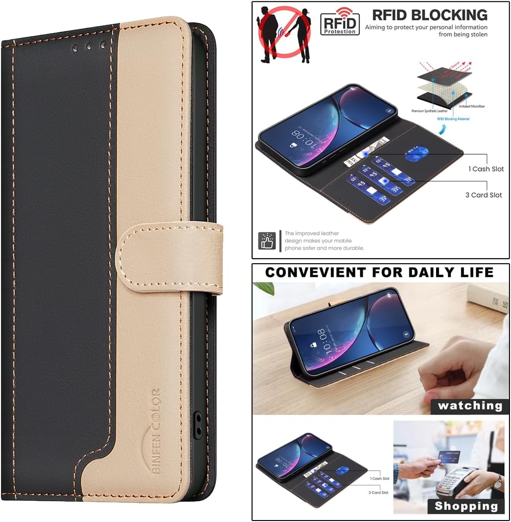 iTape Colorblock Wallet Phone Case for Samsung Galaxy S25 Edge, Wallet Phone Case (RFID Anti-theft Swipe) Flip Stand, Credit Card Slot Wallet Blue