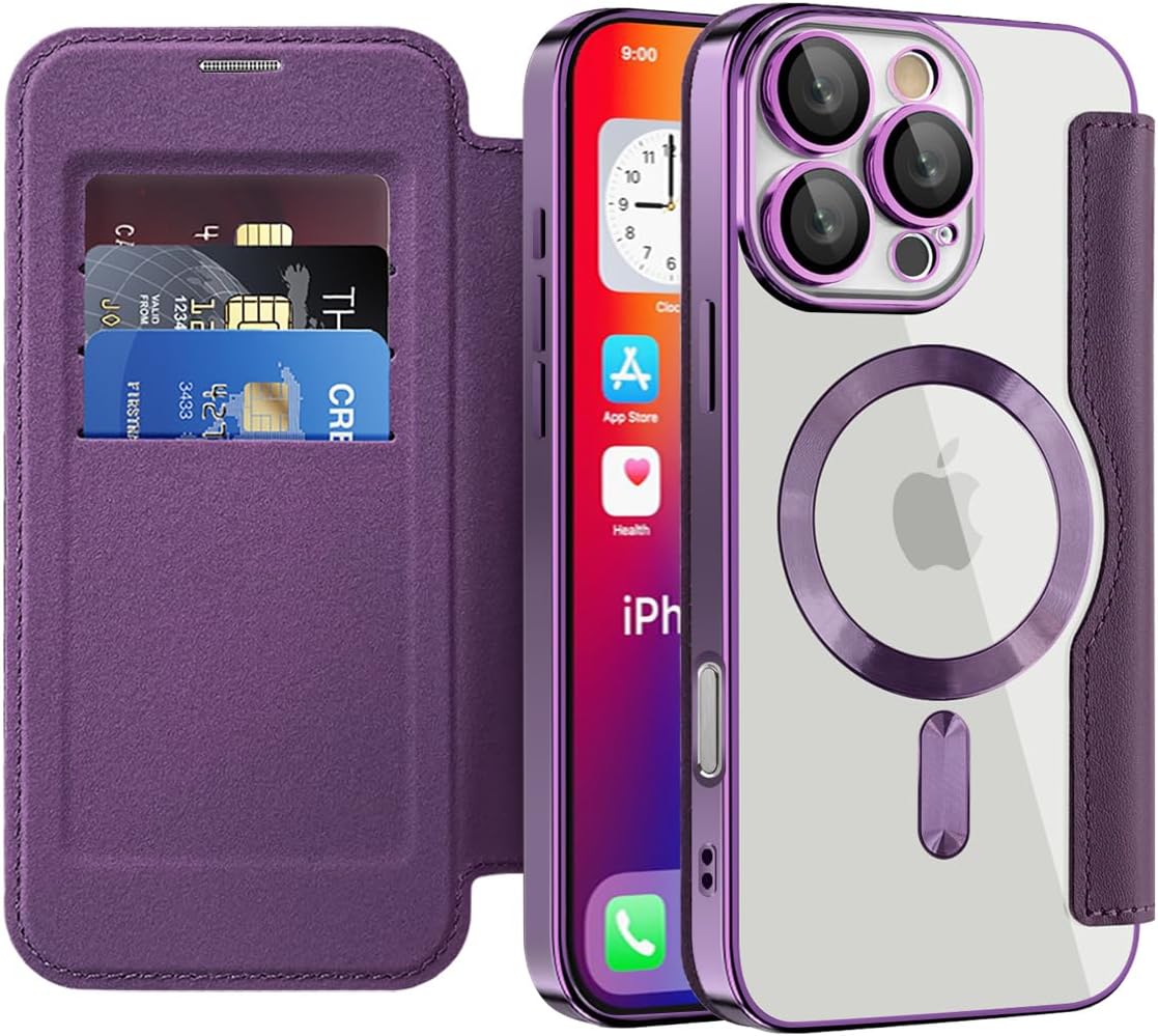 Wallet phone case suitable for iPhone 16 Pro max with [Credit Card Holder][RFID Blocking], compatible with magnetic wireless charging Pink