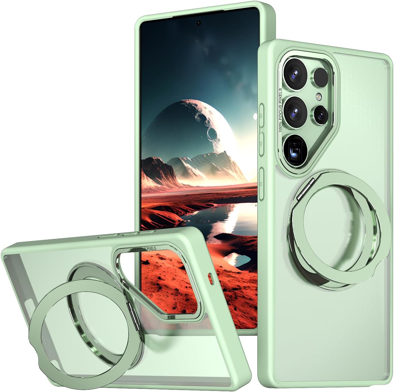iTape Magnetic phone case for Samsung Galaxy S25 Ultra, 360° rotating bracket supports wireless charging, shockproof ultra-thin shell Pink