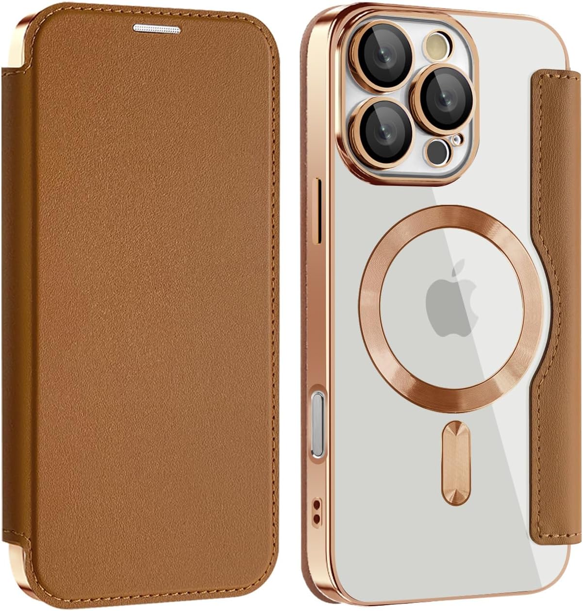 Wallet phone case suitable for iPhone 16 Pro max with [Credit Card Holder][RFID Blocking], compatible with magnetic wireless charging Pink