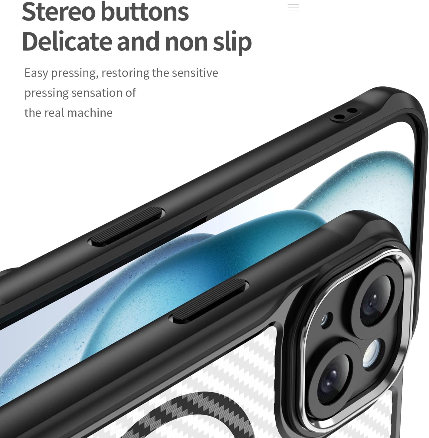 Magnetic carbon fibre case for iPhone 15, support wireless charging, carbon fibre shockproof slim case Blue