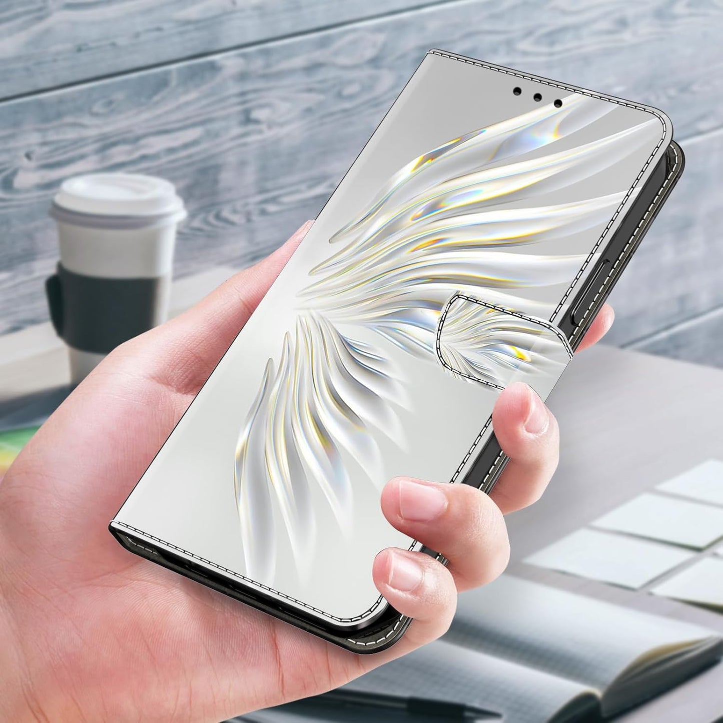 Graffiti wallet phone case for iPhone 16E, shockproof phone case, card slot wallet, flip stand phone case Mandala animal feather pattern