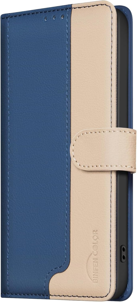 iTape Colorblock Wallet Phone Case for Samsung Galaxy S25 Edge, Wallet Phone Case (RFID Anti-theft Swipe) Flip Stand, Credit Card Slot Wallet Blue