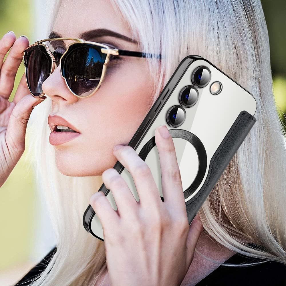 iTape Wallet phone case suitable for Samsung Galaxy S23 with [Credit Card Holder][RFID Blocking], compatible with magnetic wireless charging Green
