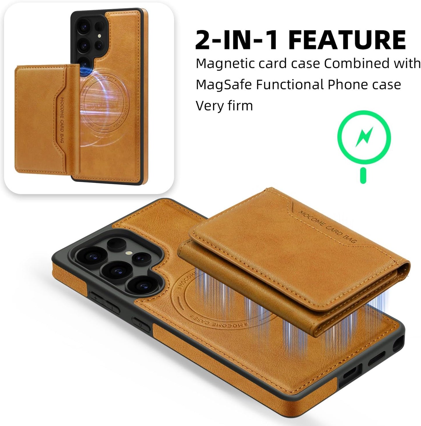 2 in 1 card holder phone case for Samsung Galaxy S25 Ultra, magnetic leather phone case magnetic car mount wireless charging, card holder holder Purple