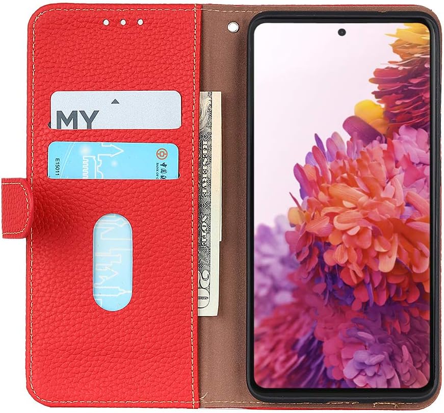 iTape Genuine leather pebbled phone case for Honor 400 Lite, cowhide RFID anti-theft brush phone case with card slot and shockproof flip cover Red