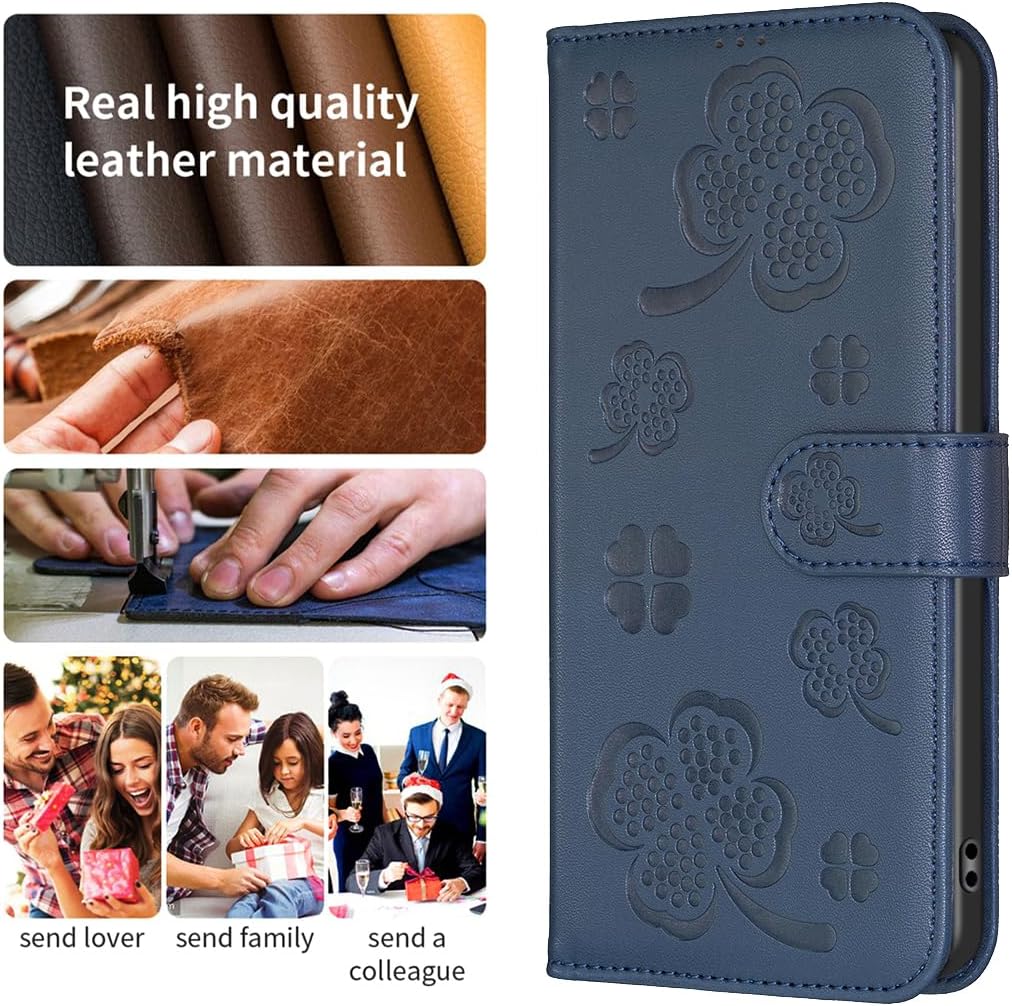 Wallet Leather Case for iPhone 16E, Embossed Four Leaf Clover Design, Magnetic Snap Wallet Case, Flip Shockproof Case Pink