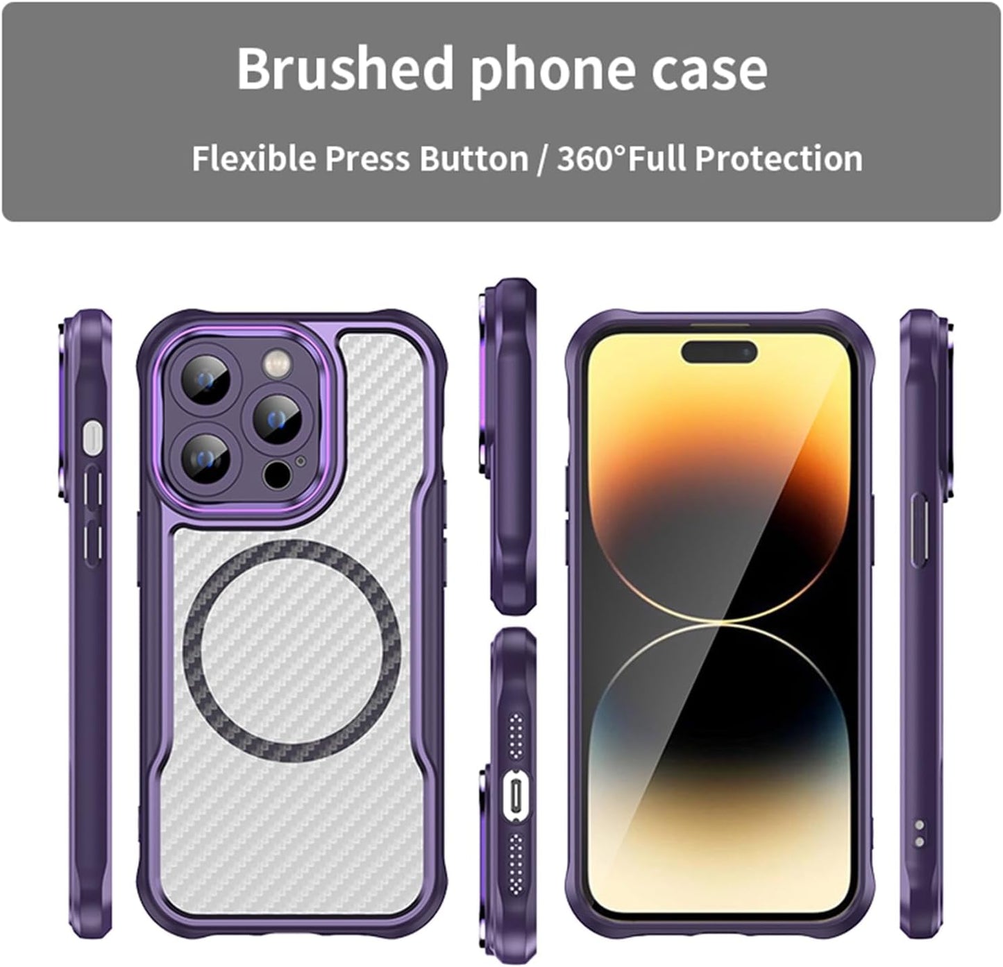 Magnetic carbon fibre case for iPhone 14 Pro, support wireless charging, carbon fibre shockproof slim case Black
