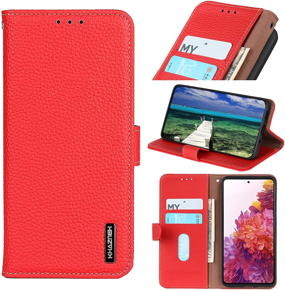 iTape Genuine leather pebbled phone case for Honor 400 Lite, cowhide RFID anti-theft brush phone case with card slot and shockproof flip cover Red