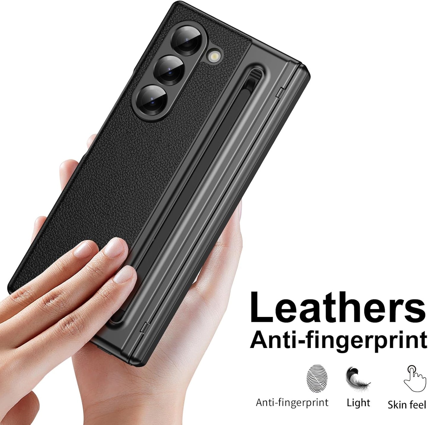 Lightweight phone case for Samsung Galaxy Z Fold6, hinged case supports wireless charging with lens protection, screen protector, complimentary stylus, drop-proof and fingerprint resistant