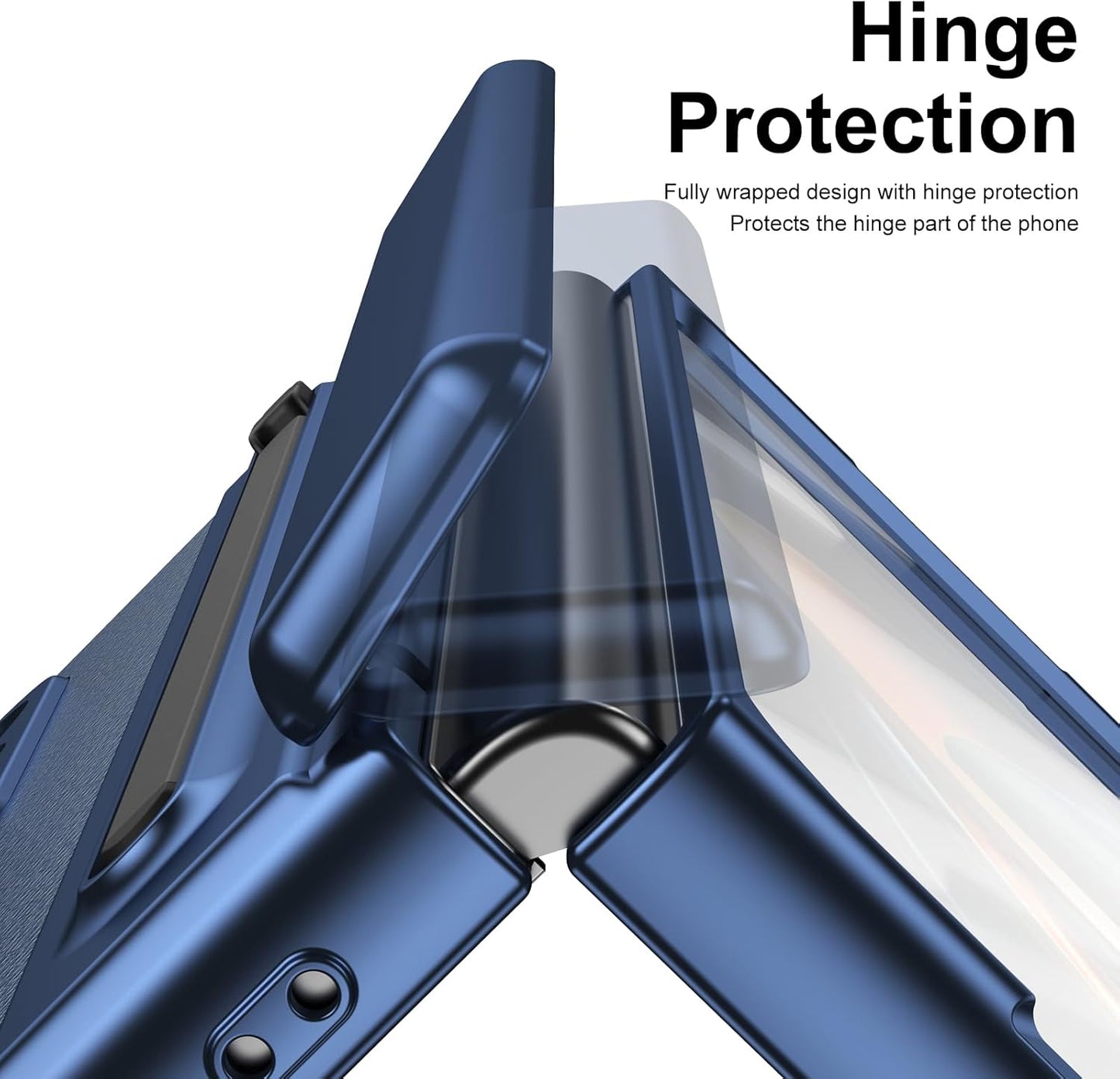 iTape Lightweight phone case for Samsung Galaxy Z Fold4, hinged case supports wireless charging with lens protection, screen protector, complimentary stylus, drop-proof and fingerprint resistant Blue