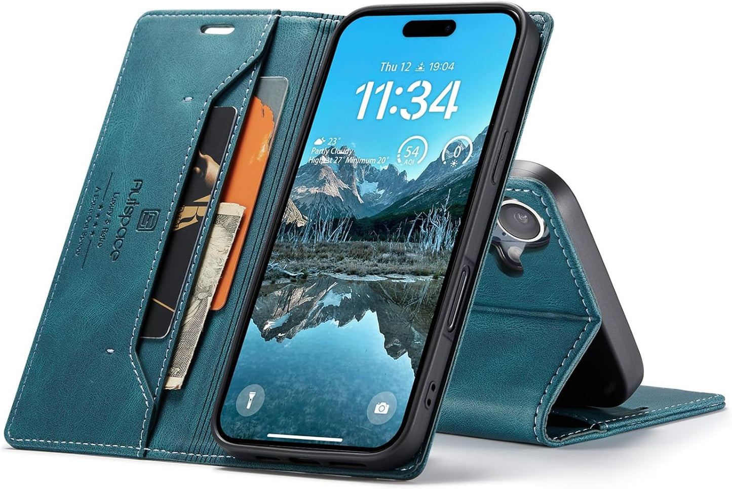 Retro frosted soft leather mobile phone case for iPhone 16, RFID (anti-theft swipe), wallet card slot flip cover stand, Red
