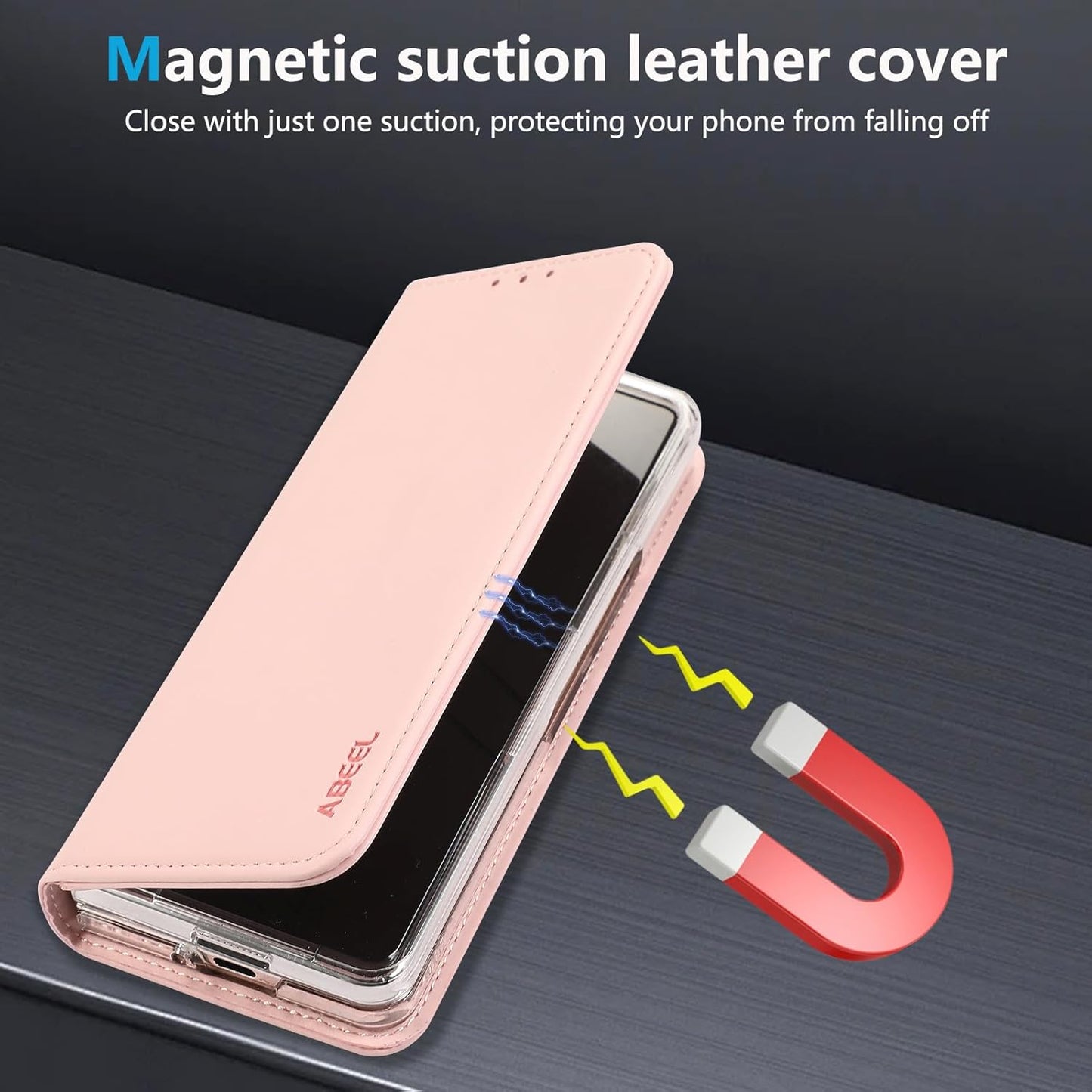 iTape Magnetic Leather Case for Samsung Galaxy Z Fold6, RFID Anti-theft Wallet Phone Case, Multi-Card Slot Magnetic Flip Cover Black