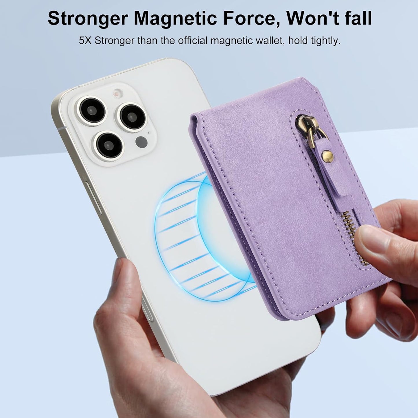 Magnetic card holder phone case suitable for iPhone 16 Pro, zipper magnetic split magnetic wallet with adjustable bracket Brown