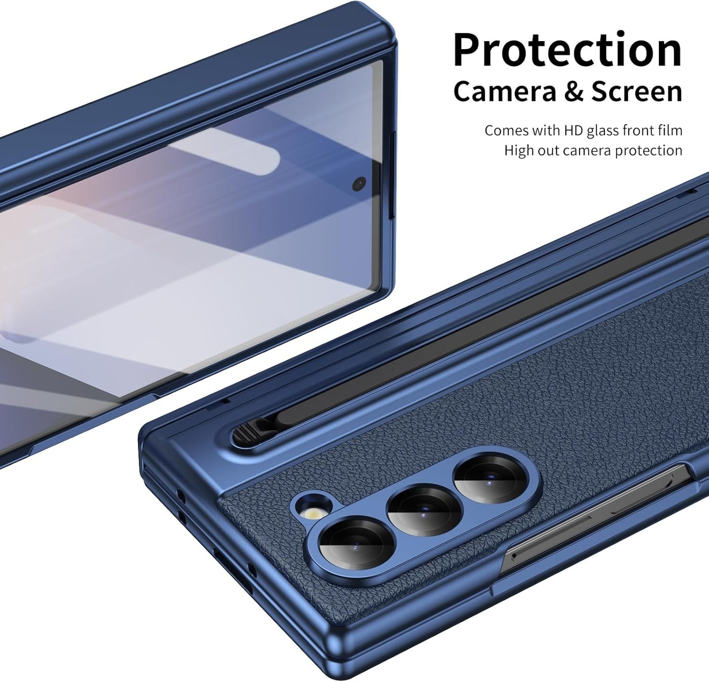 Lightweight phone case for Samsung Galaxy Z Fold6, hinged case supports wireless charging with lens protection, screen protector, complimentary stylus, drop-proof and fingerprint resistant