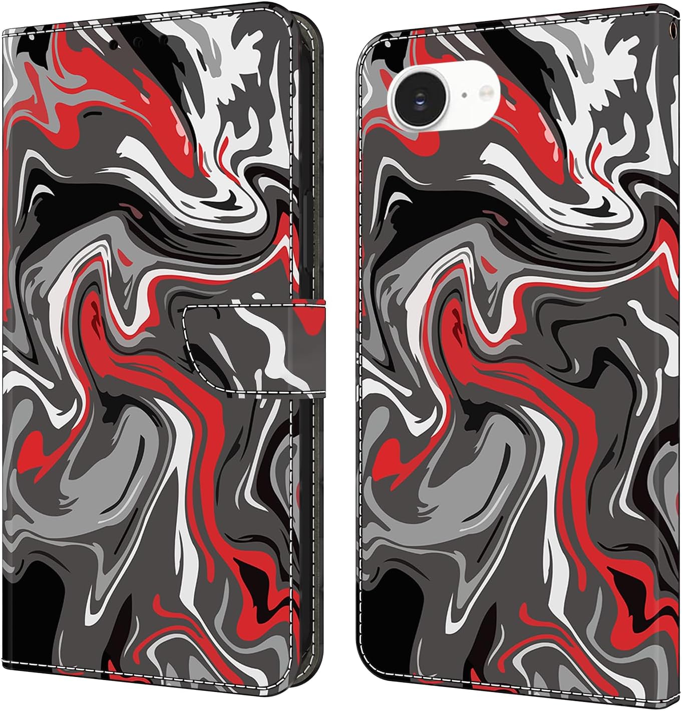 Graffiti wallet phone case for iPhone 16E, shockproof phone case, card slot wallet, flip stand phone case Mandala animal feather pattern