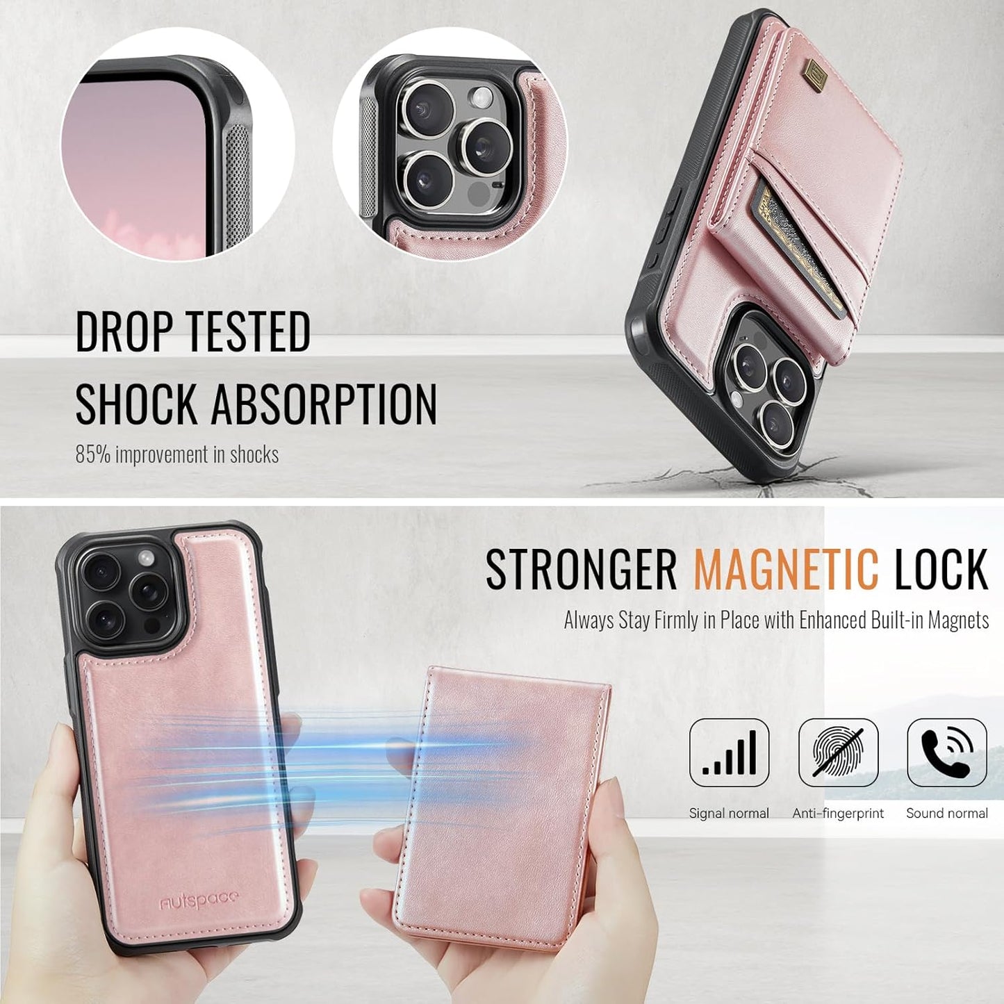 Up and down card holder mobile phone case suitable for iPhone 14 Pro max, RFID (anti-theft), supports car magnetic suction function, card slot wallet holder Black