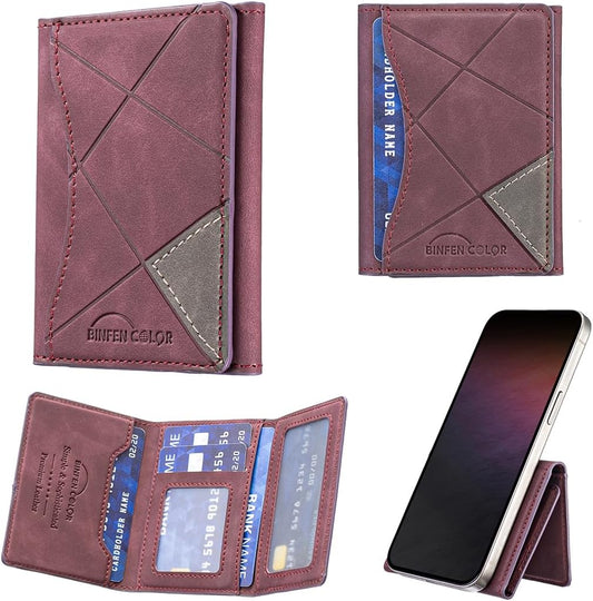 iTape Leather Magnetic Phone Wallet Compatible with Various Phone Models Android and iOS, Ultra-thin Trifold Wallet Card Holder Flip Stand Purple