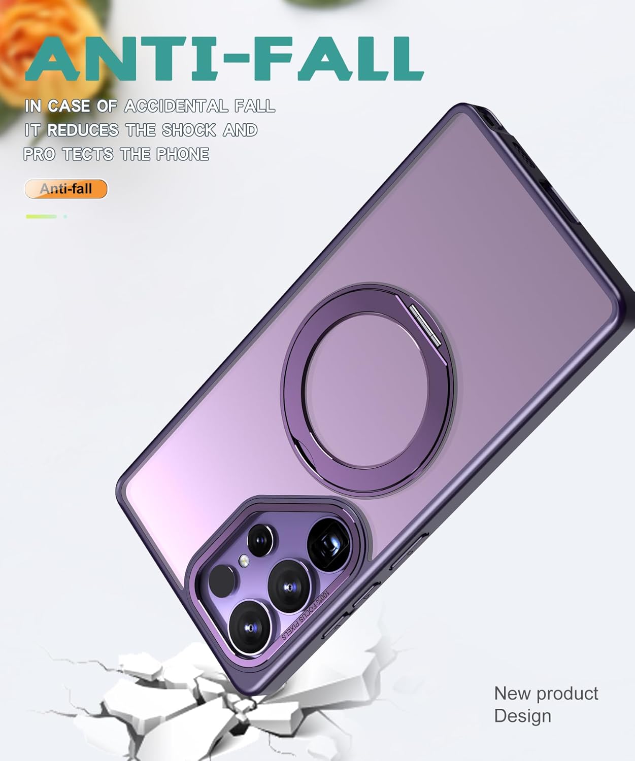 iTape Magnetic phone case for Samsung Galaxy S25 Ultra, 360° rotating bracket supports wireless charging, shockproof ultra-thin shell Pink