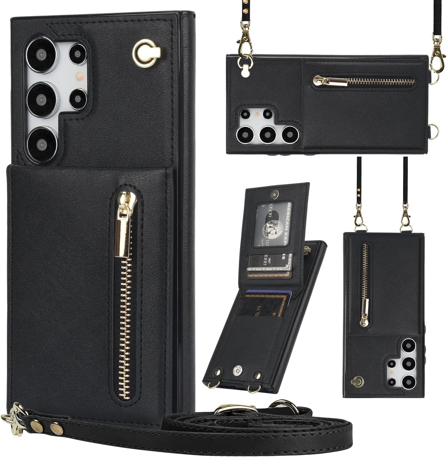 iTape Samsung Galaxy S24 Ultra Case Wallet, Zipper Coin Pouch, Credit Card Slot Holder, Wrist Strap, Samsung Galaxy S24 Ultra Case Adjustable Crossbody Lanyard [RFID Blocked]