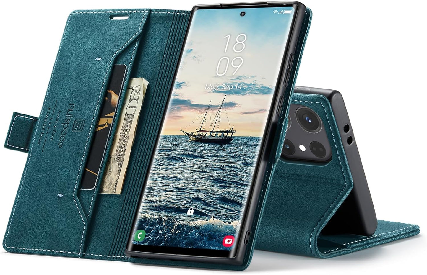 iTape Retro frosted soft leather mobile phone case for Samsung Galaxy S24 Ultra, RFID (anti-theft swipe), wallet card slot flip cover stand, Black