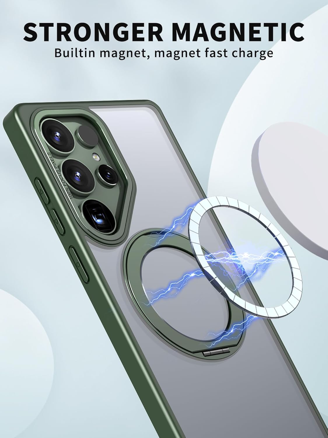 iTape Magnetic phone case for Samsung Galaxy S25 Ultra, 360° rotating bracket supports wireless charging, shockproof ultra-thin shell Pink