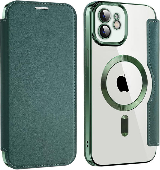 Wallet phone case suitable for iPhone 11 with [Credit Card Holder][RFID Blocking], compatible with magnetic wireless charging Green
